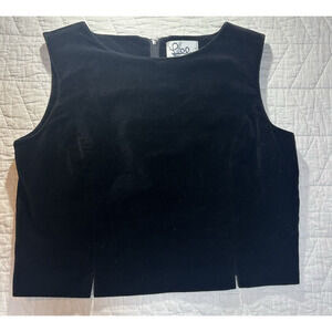 Lilly Pulitzer Women Black Cropped Velour Shirt sleeveless back zip size large